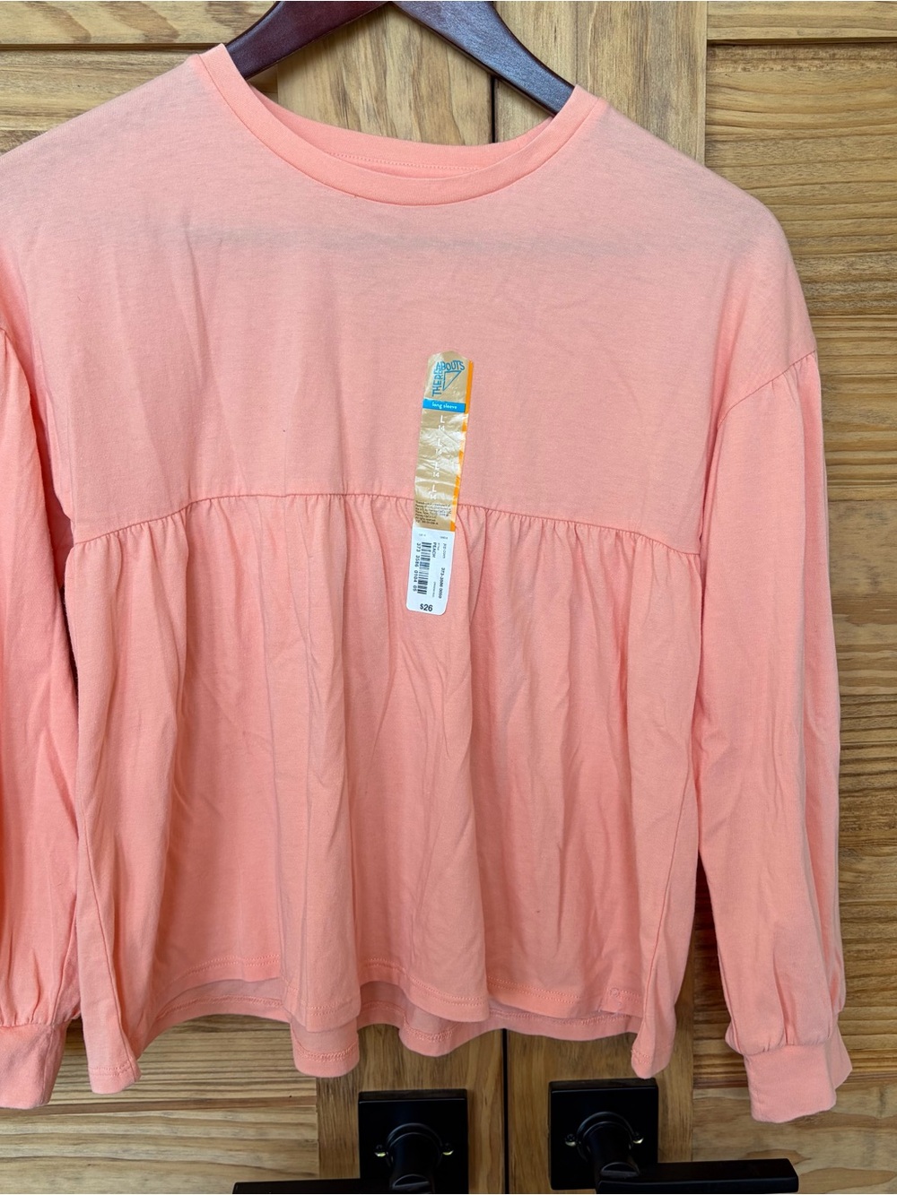 Therabouts Peach Long Sleeve Babydoll Top Cuffed Sleeves Girls L14 *NWT*